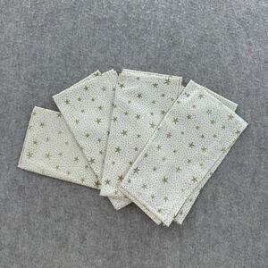 VTG Cloth Napkins Set of 4 Cream Gold Glitter Star Celestial Holiday